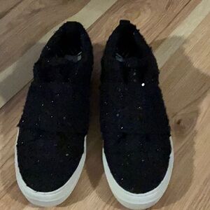 DV By Dolce Vita Womens Sz 9 Black Sequin Woven Slip On Platform Casual Sneaker